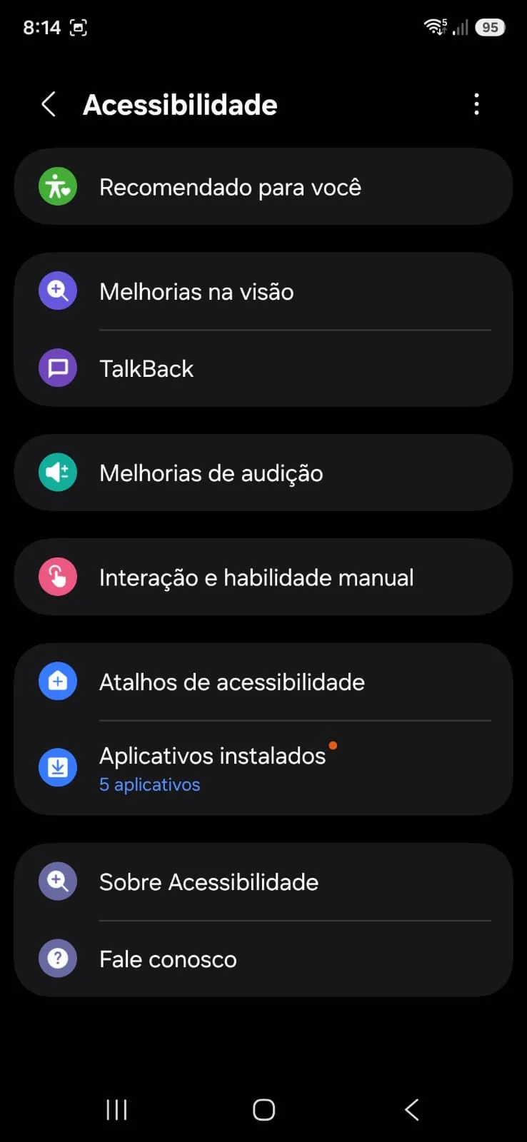 Menu de Acessibilidade do Android