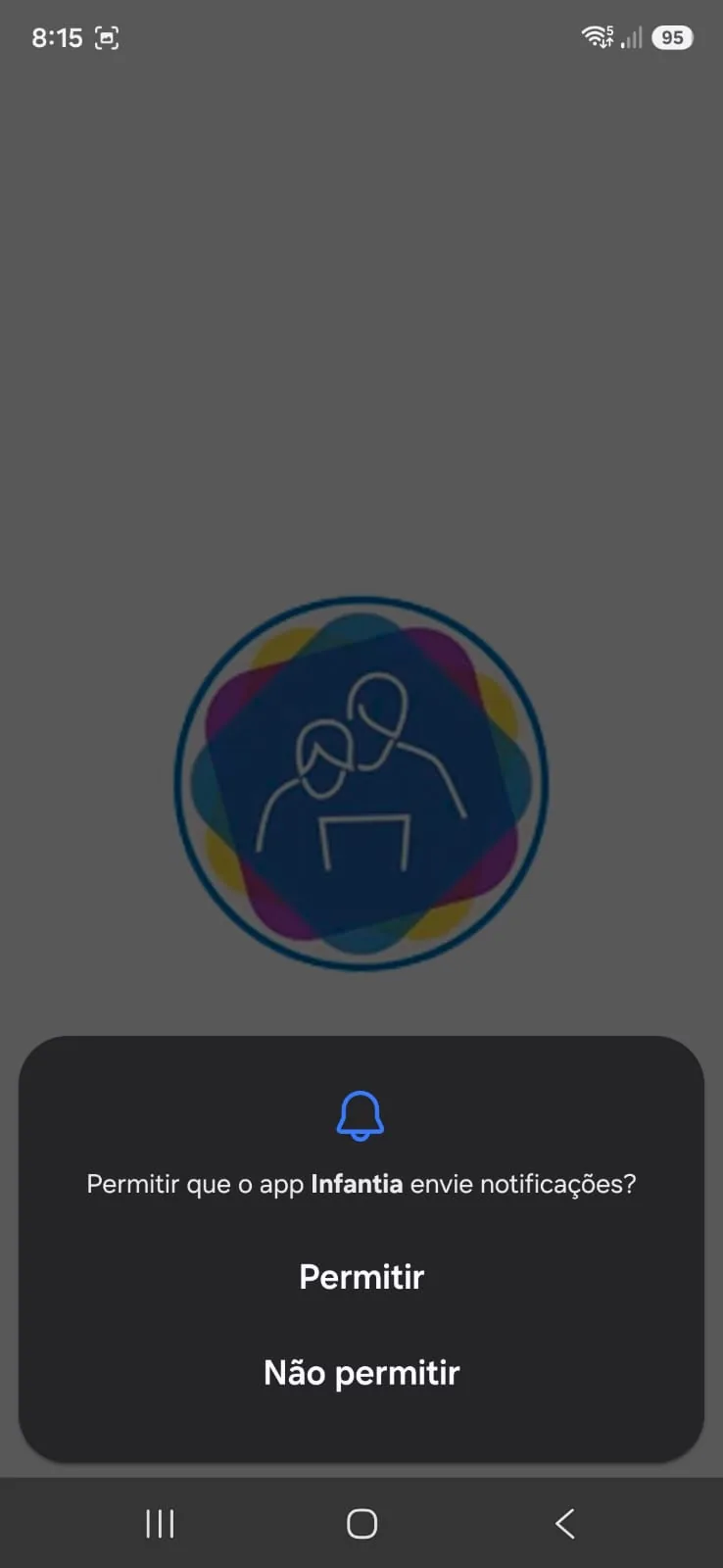 Dialogo do Android perguntando se o Infantia pode enviar notificacoes