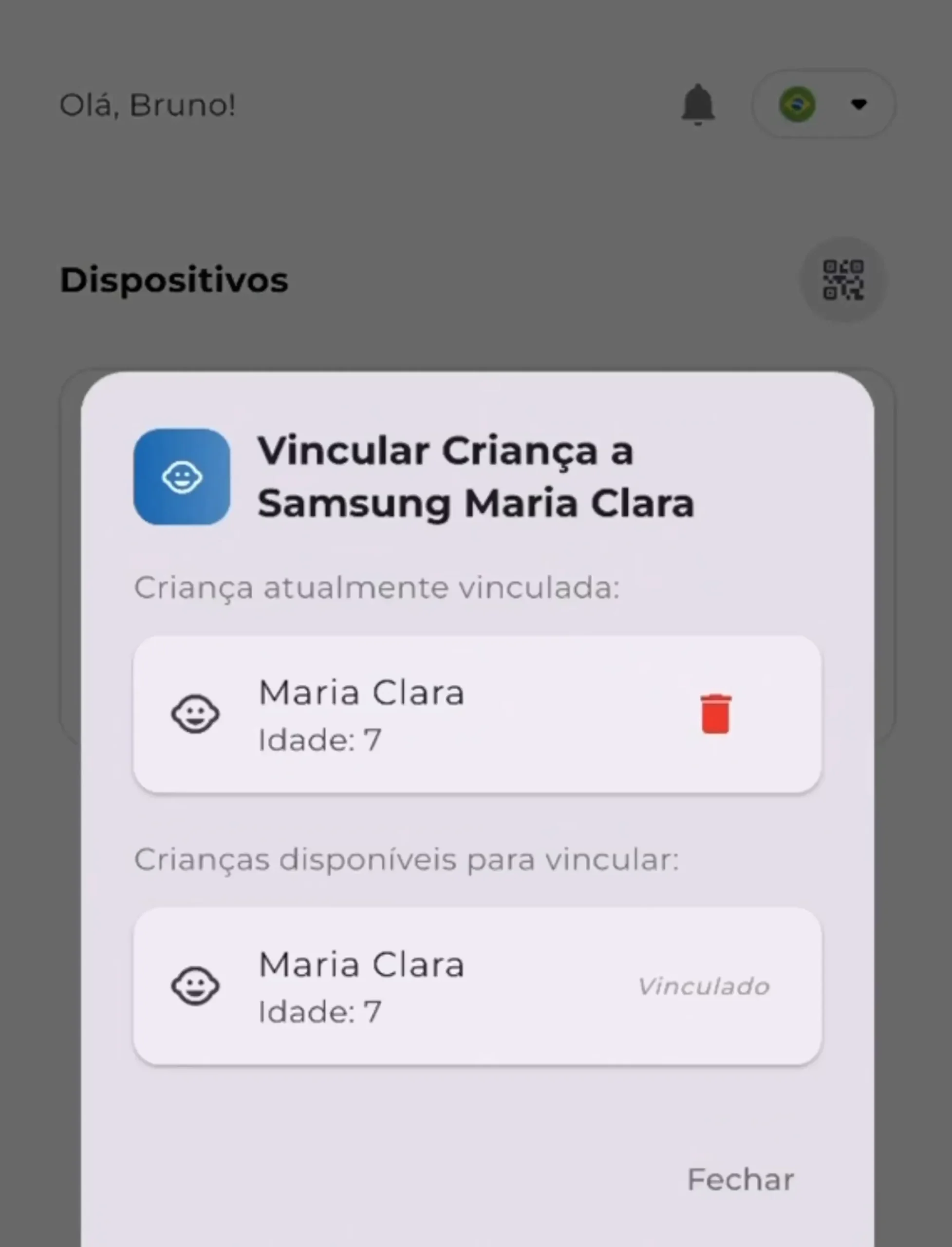Criança vinculada ao aparelho
