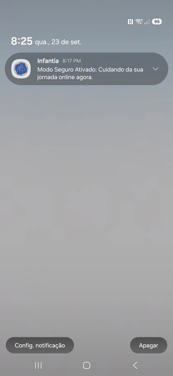 Notificacao Modo Seguro Ativado do app Infantia