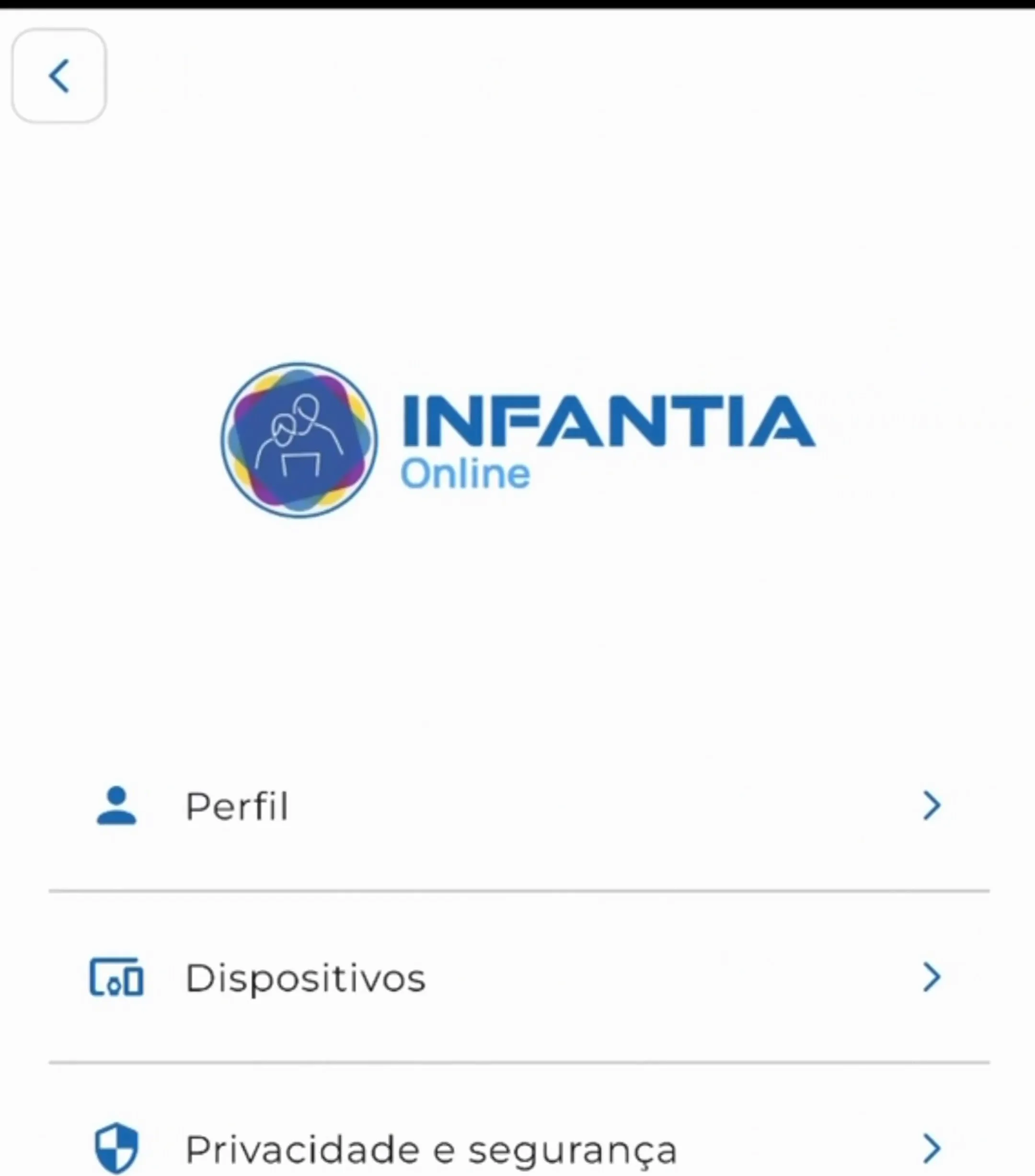 Tela de menu do app